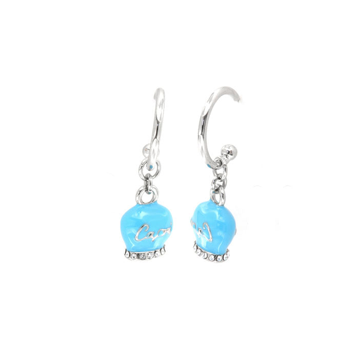 Metal earrings circles with skewer skewer bells turquoise, embellished with crystals