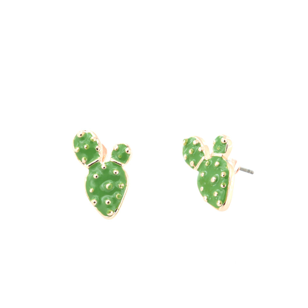 Lobe metal earrings, with figs of India embellished with green enamel