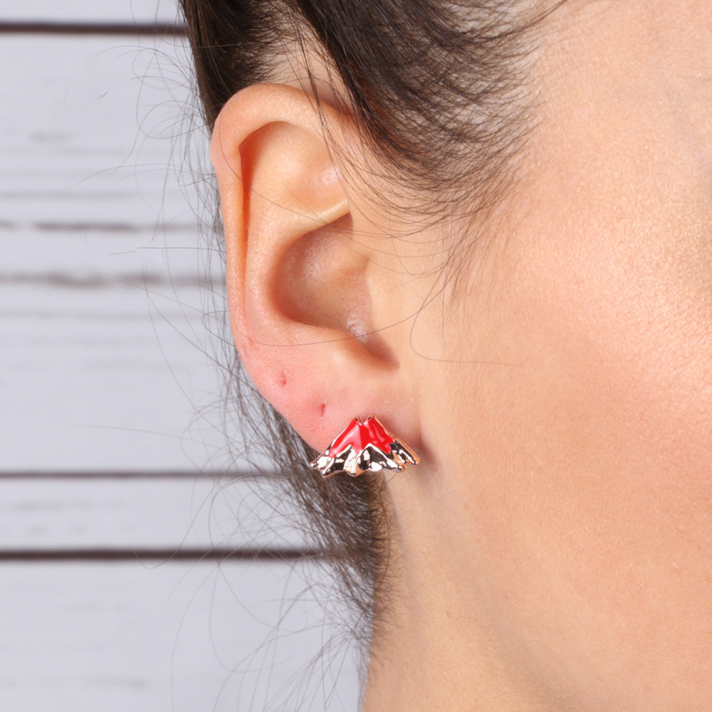 Lobe metal earrings, with Etna volcano embellished with colored enamel lava
