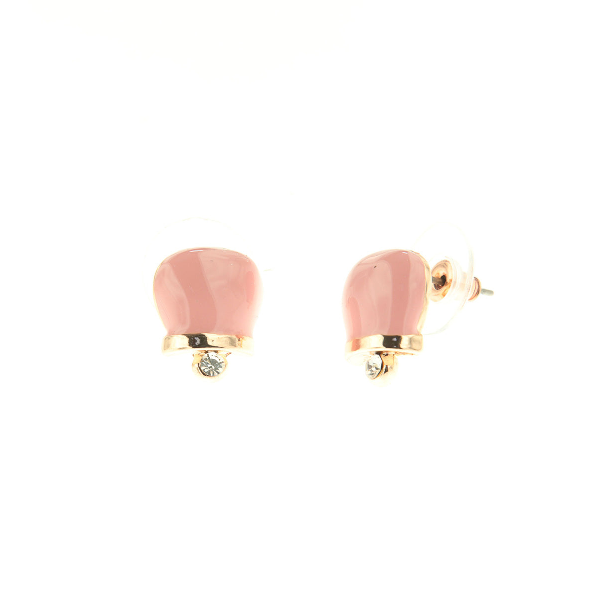 Metal earrings in the shape of a charming bell with pink enamels and crystals