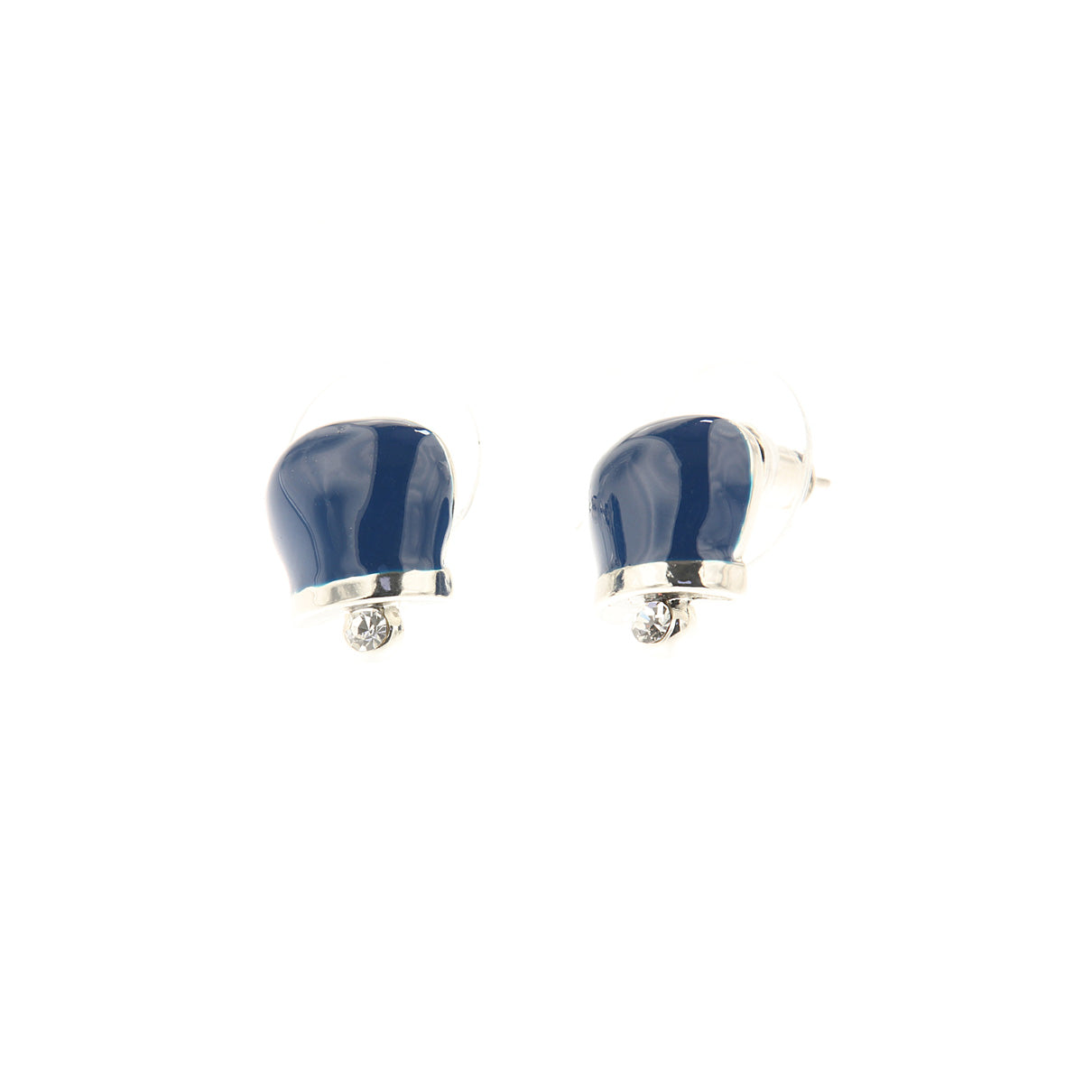 Metal earrings in the shape of a charming bell with blue enamels and crystals