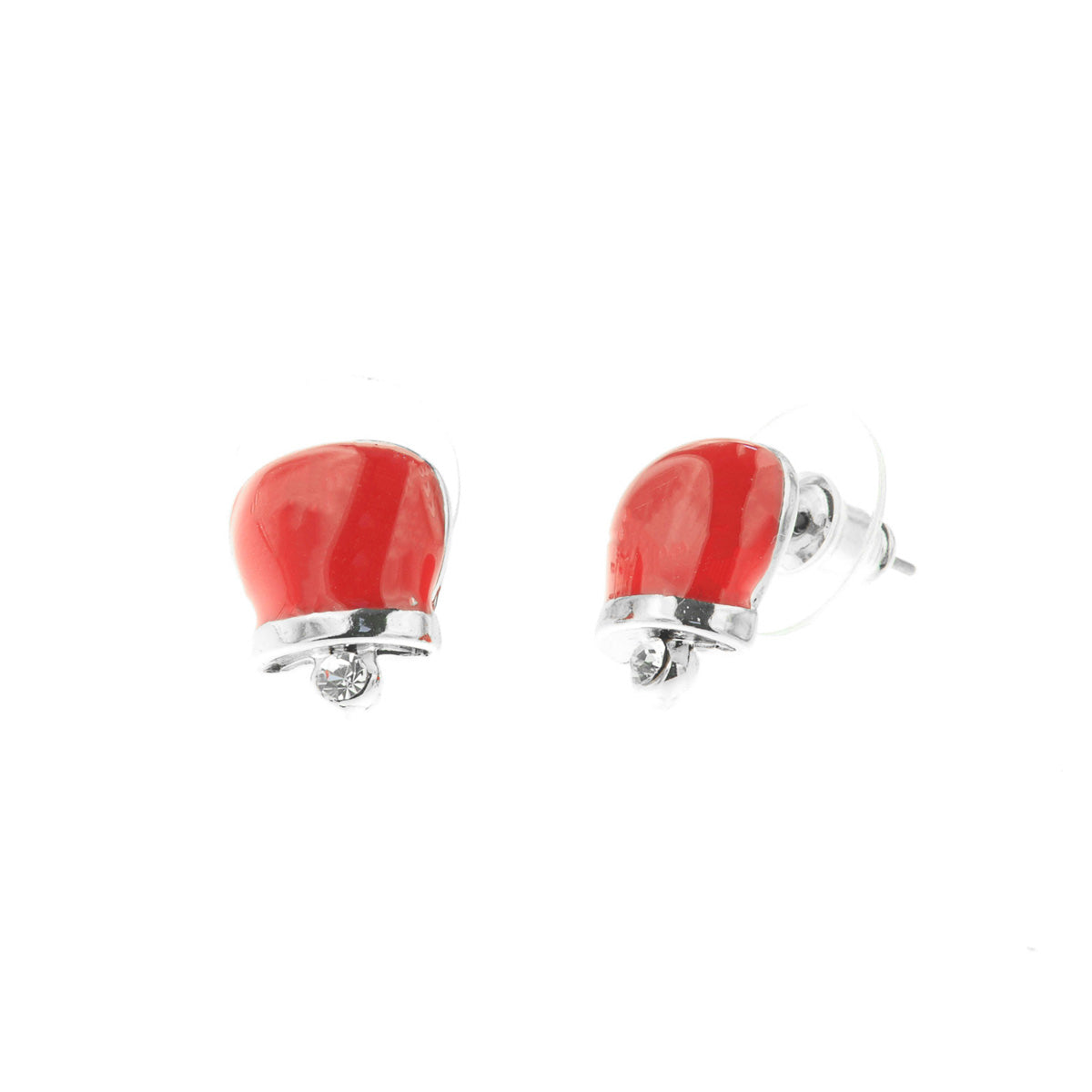 Metal earrings in the shape of a charming bell with red glazes and crystals