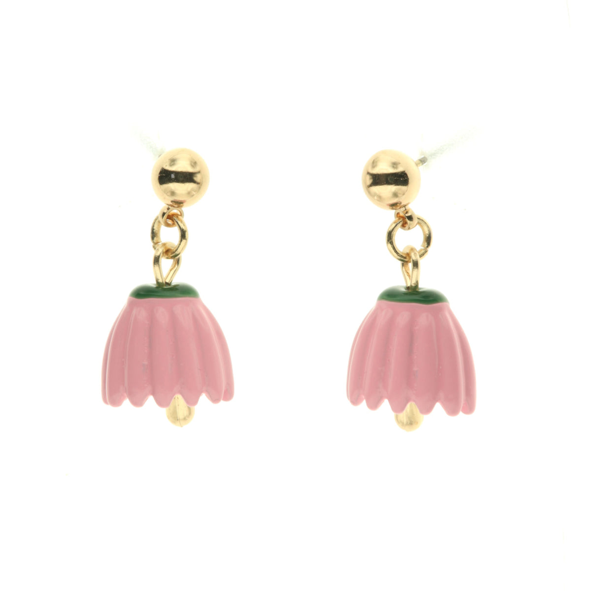 Metal earrings with bell -shaped bell -shaped bells embellished with colored glazes