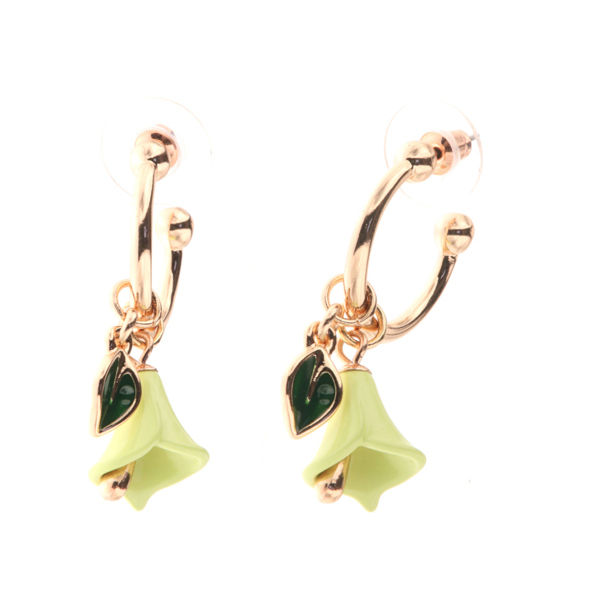 Semicarchie metal earrings with pendant bells in the shape of a calla