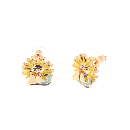Metal earrings with sun, pharaglioni and sea embellished with colored glazes