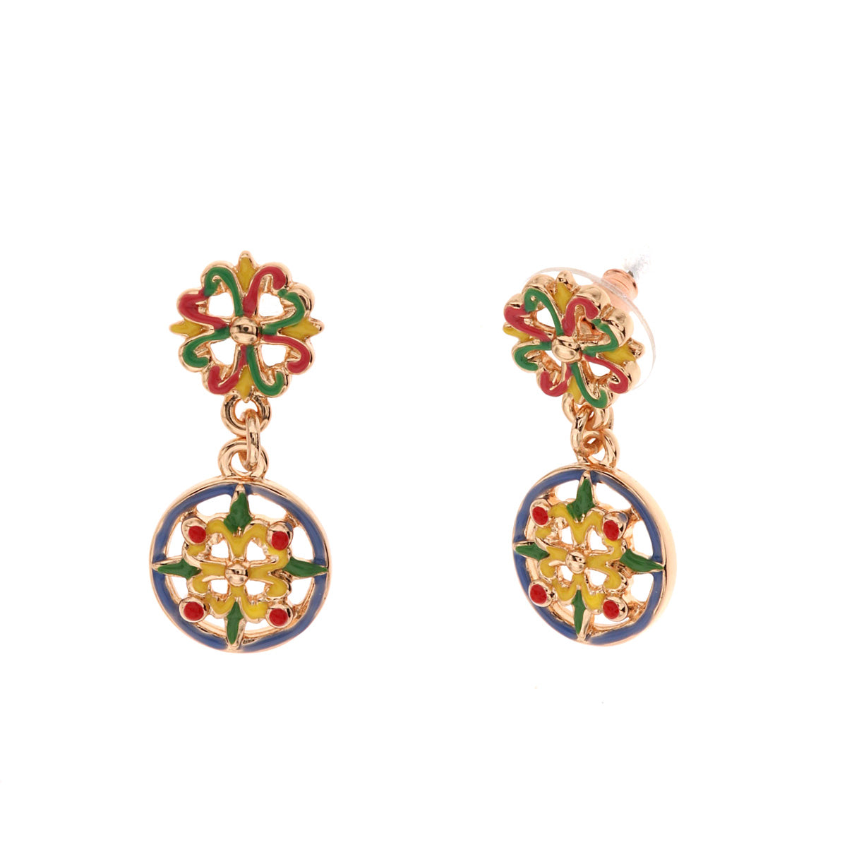 Metal earrings with Caltagirone majolica embellished with colored glazes