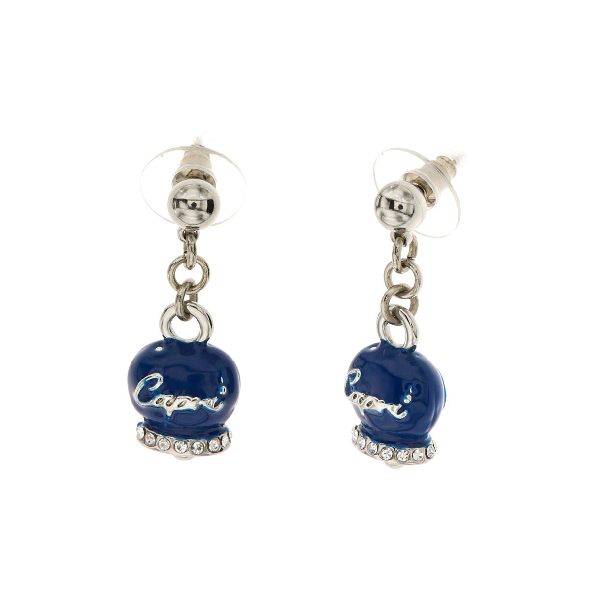 Metal earrings with bell Capri pending blue enamel, embellished with crystals