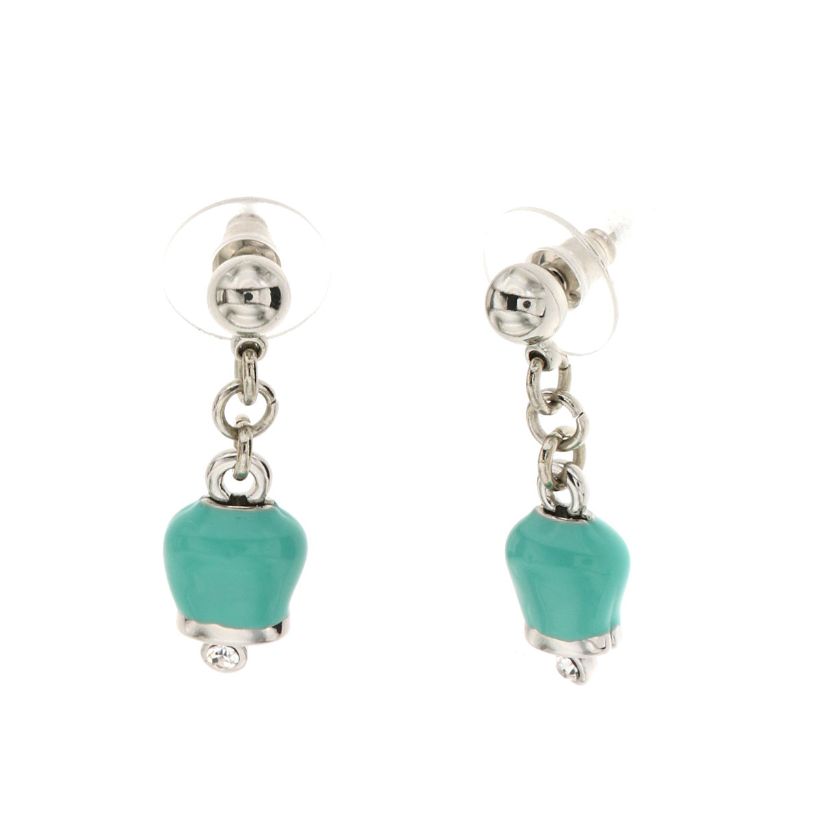 Metal earrings with billets charms of water green pendants, embellished with light point