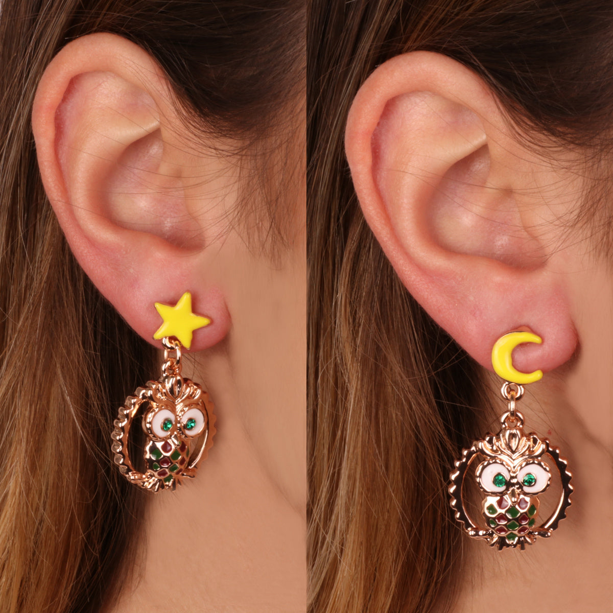 Metal earrings with owl