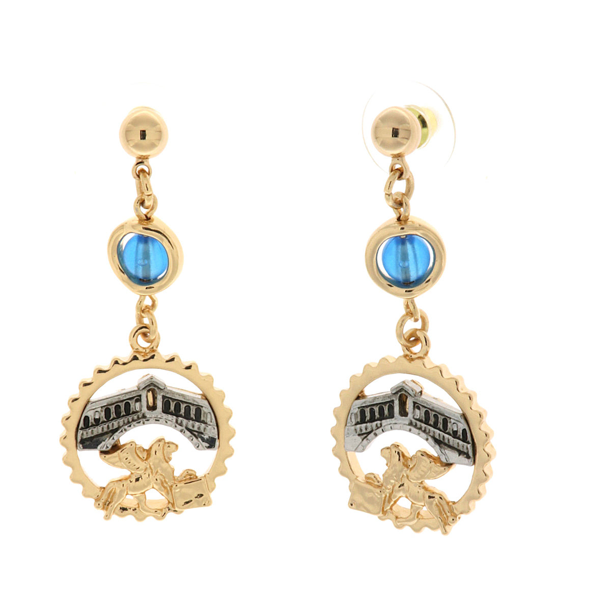 Metal earrings with rialto bridge and winged lion