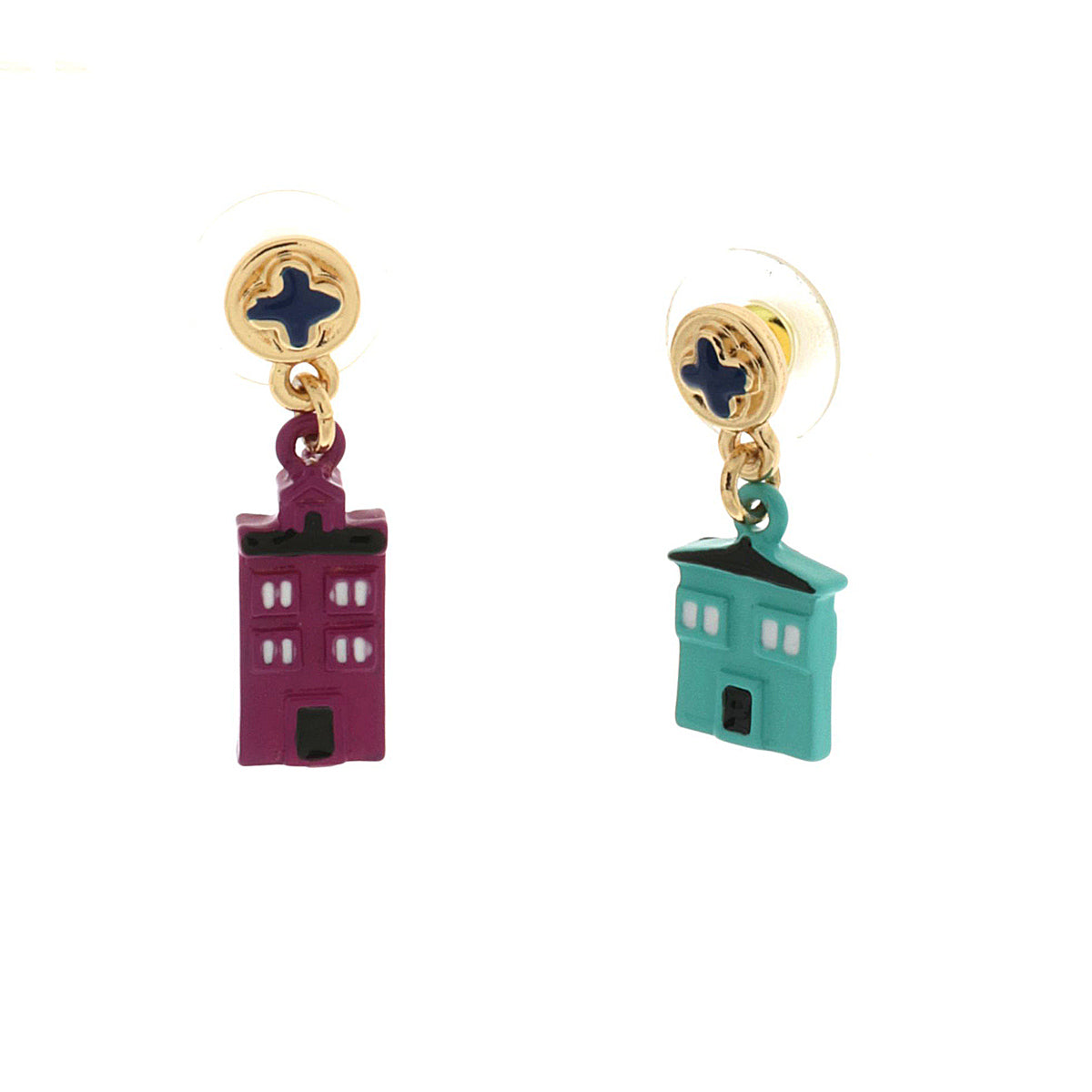 Metal earrings with colored houses in Burano