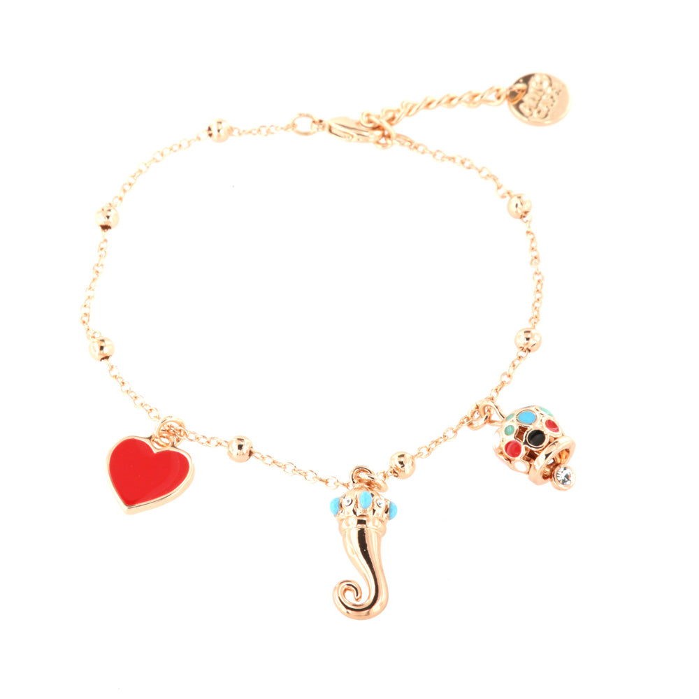 Metal ankle Multi -downships, croissant, heart and bell, embellished with colored glazes