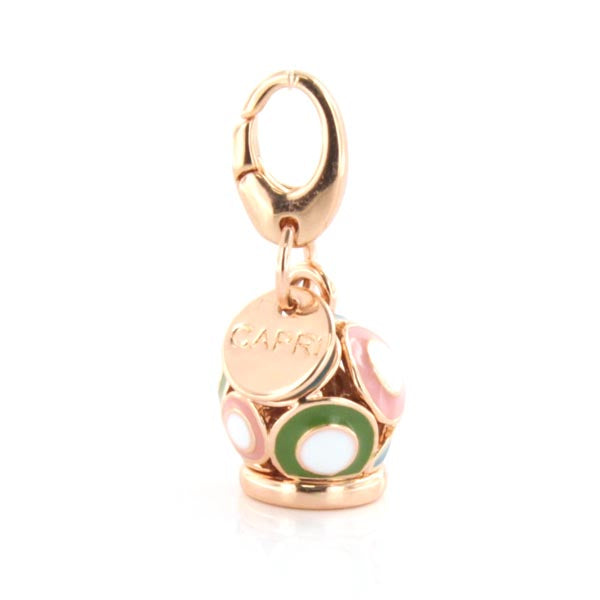 Metal pendant with bell embellished with colored glazes
