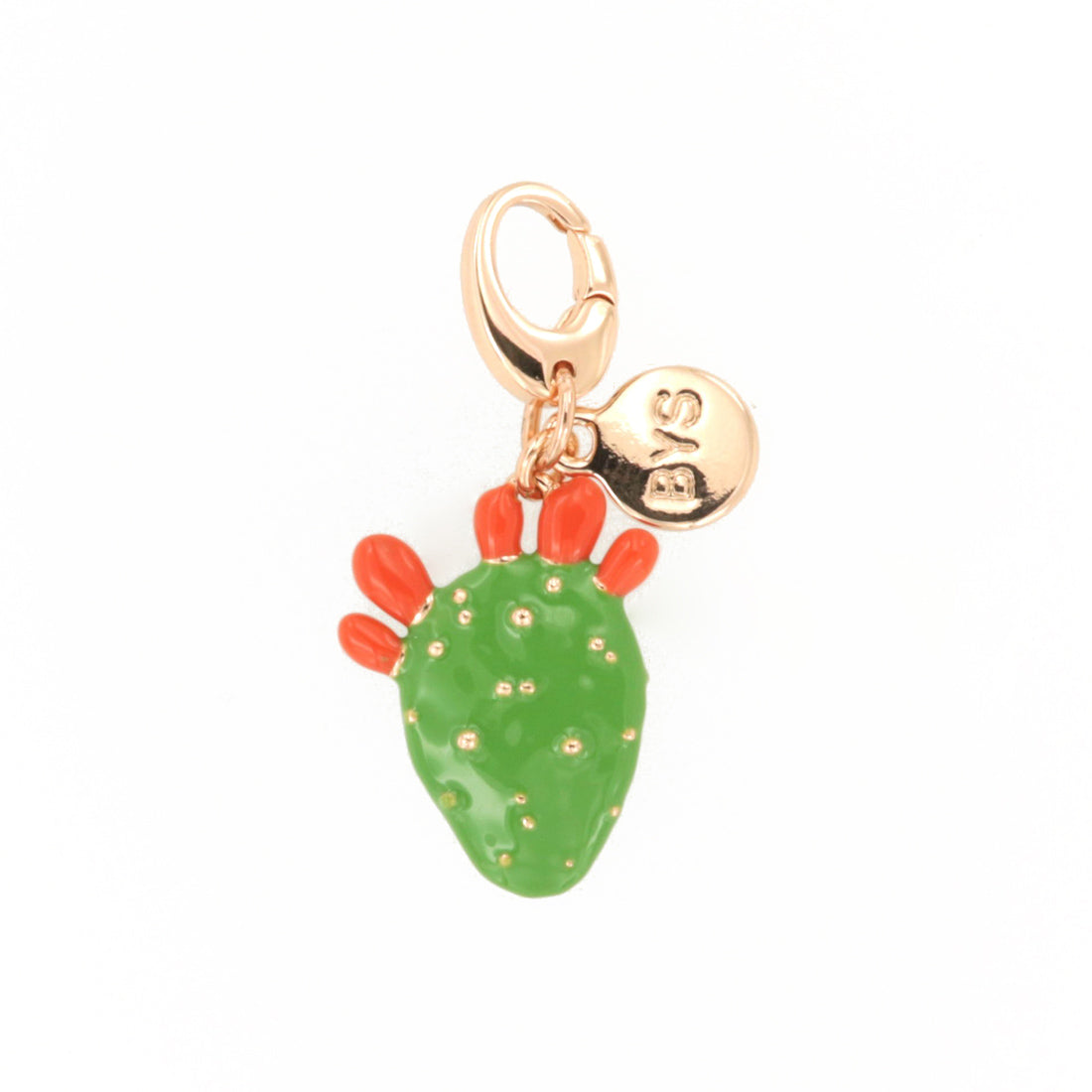 Metal pendant with prickly pear flap enhanced by colored glazes