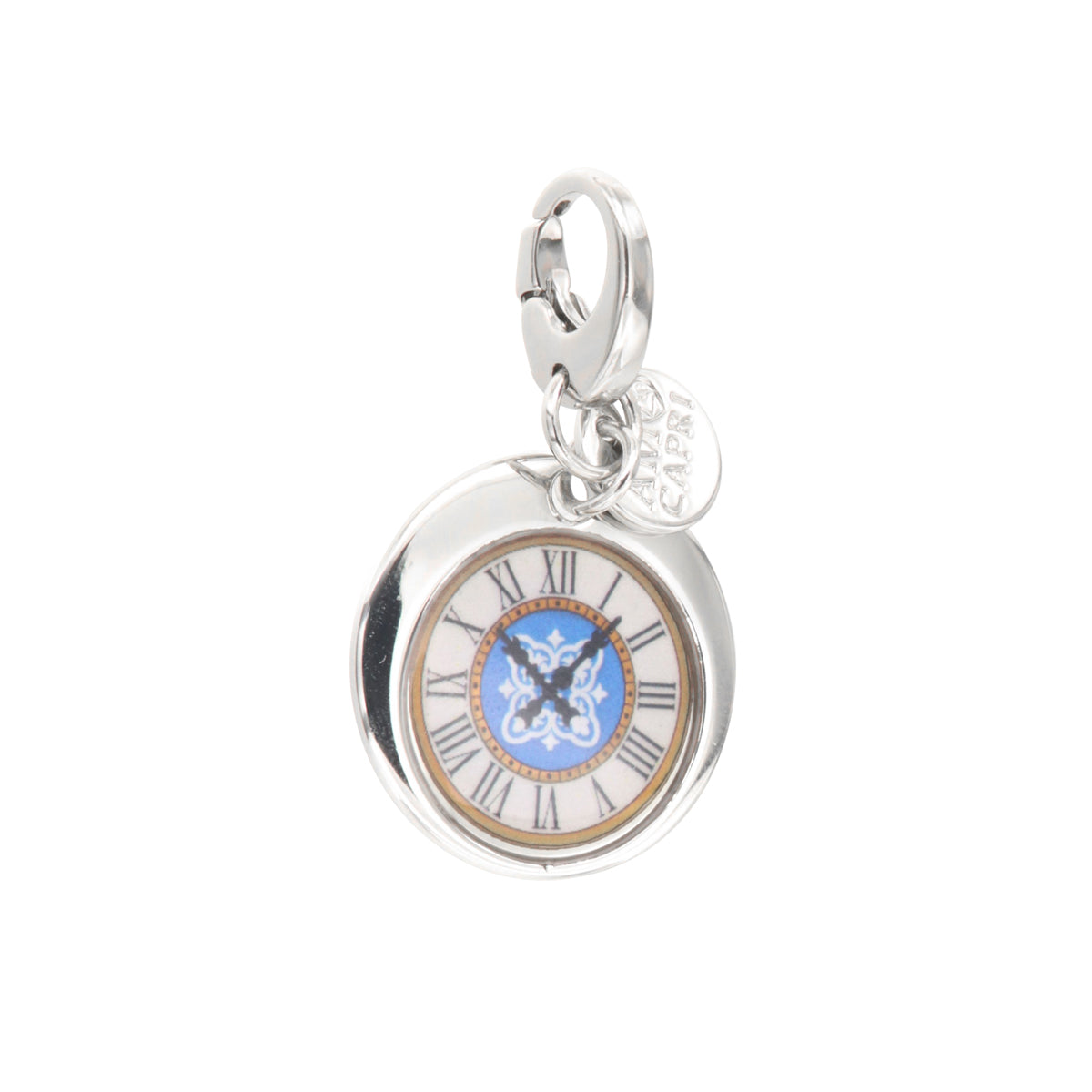 Metal pendant in medallion with Capri watch symbol with colored glazes