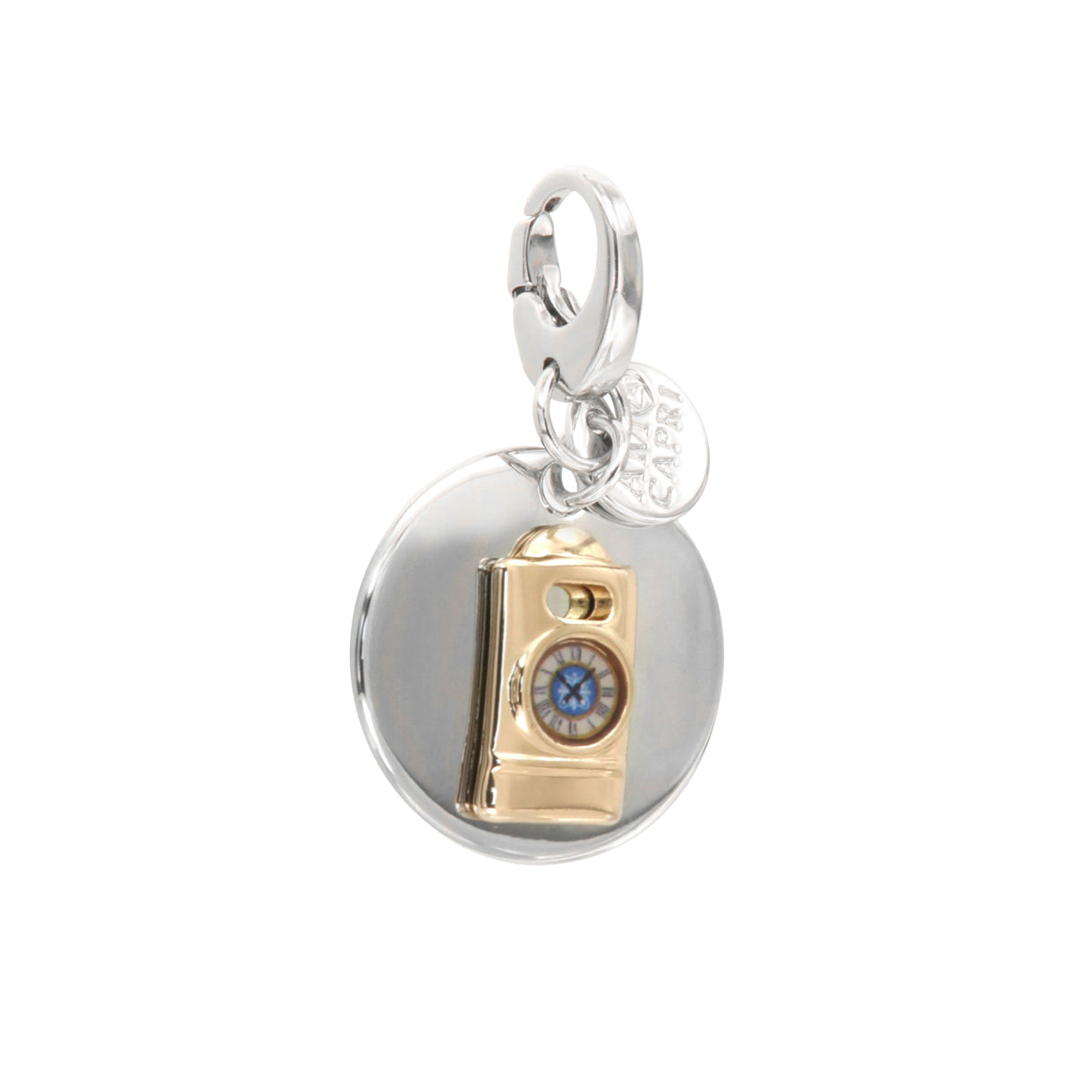 Metal pendant medallion with Capri watch tower symbol, with colored glazes