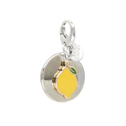 Metal pendant with medallion with lemon symbol, yellow enamel