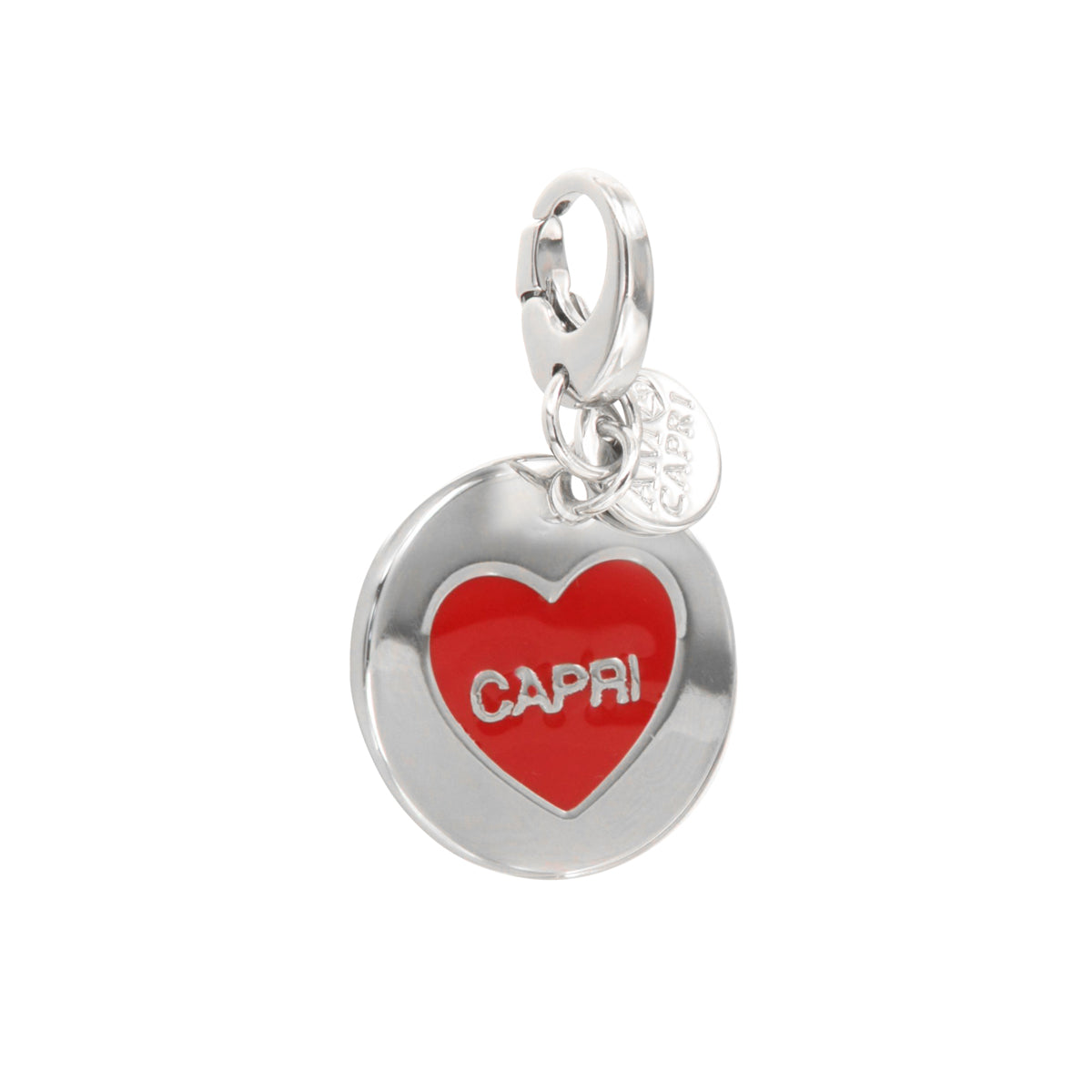 Metal pendant in medallion with Capri symbol in the heart, embellished with red enamel