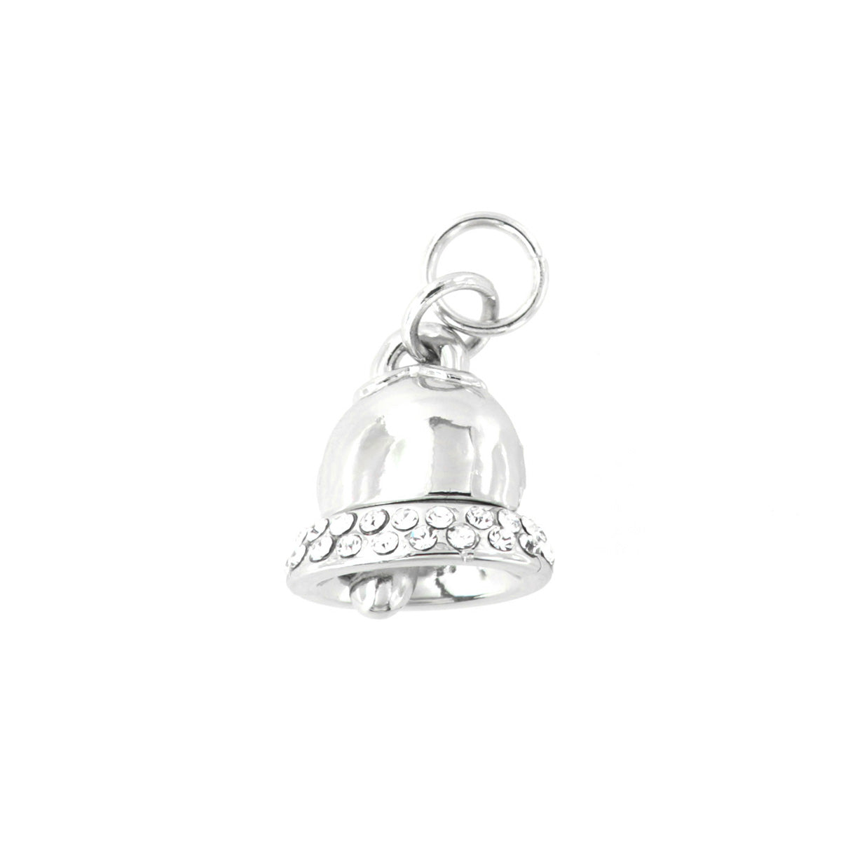 Metal pendant bell tacky bell embellished with white crystals