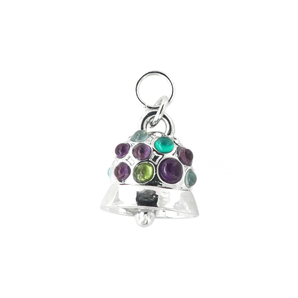 Metal pendant charming bell embellished with multicolored crystals