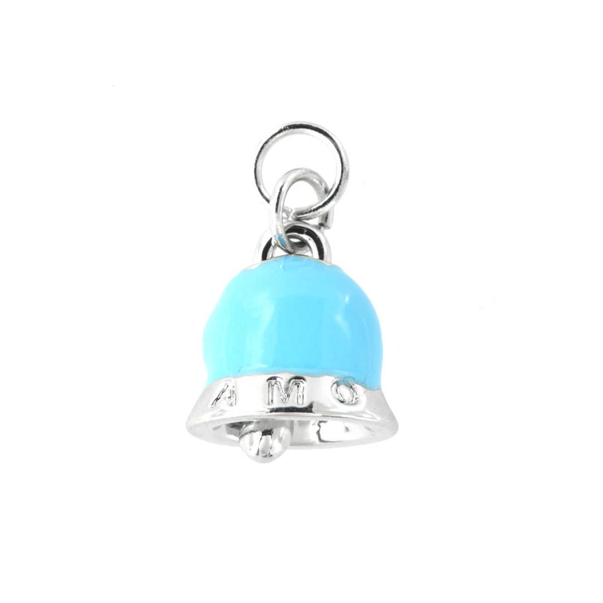 Metal pendant charming bell embellished with turquoise enamel