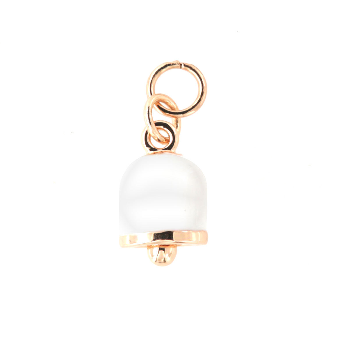 Metal pendant charming bell embellished with white enamel