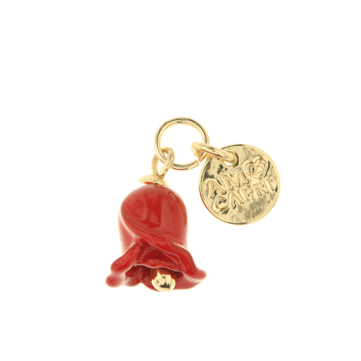 Metal pendant in the shaped rose -shaped bell embellished with colored glazes