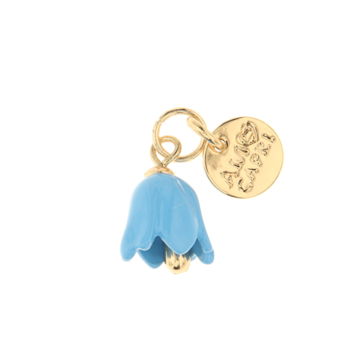 Metal pendant in the shape of a blue bell -shaped embellished with colored glazes
