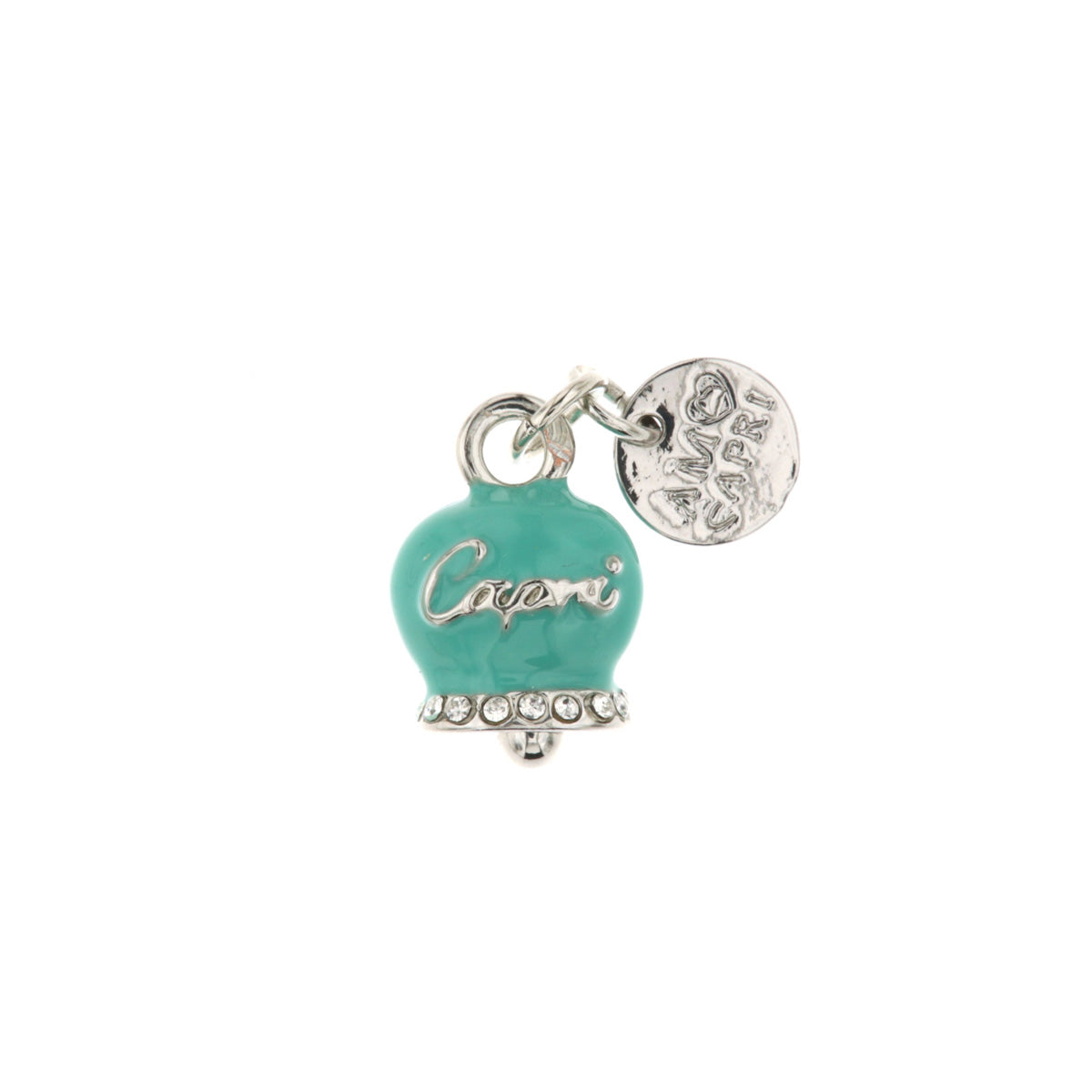 Metal pendant Campanella Campaper Capri with white crystals and marine green enamel