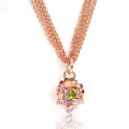 Metal necklace with large multicolor pendant bell