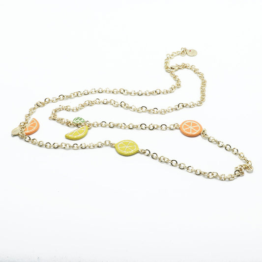 Rolò shirt metal necklace, with citrus fruits of Sicily embellished with colored glazes