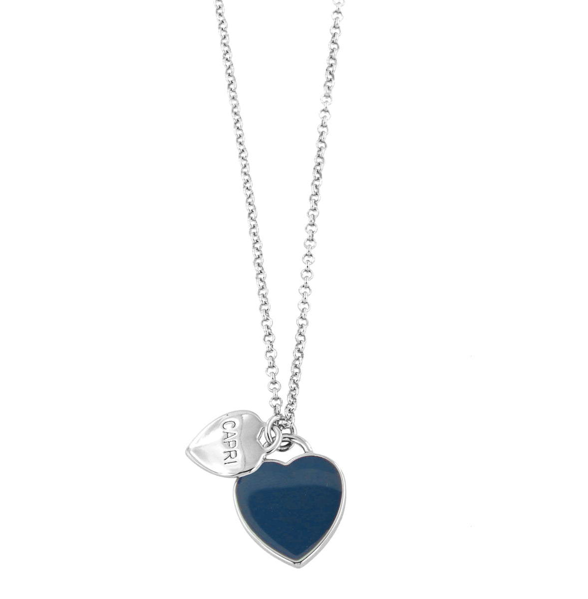 Metal necklace with heart pending blue enamel