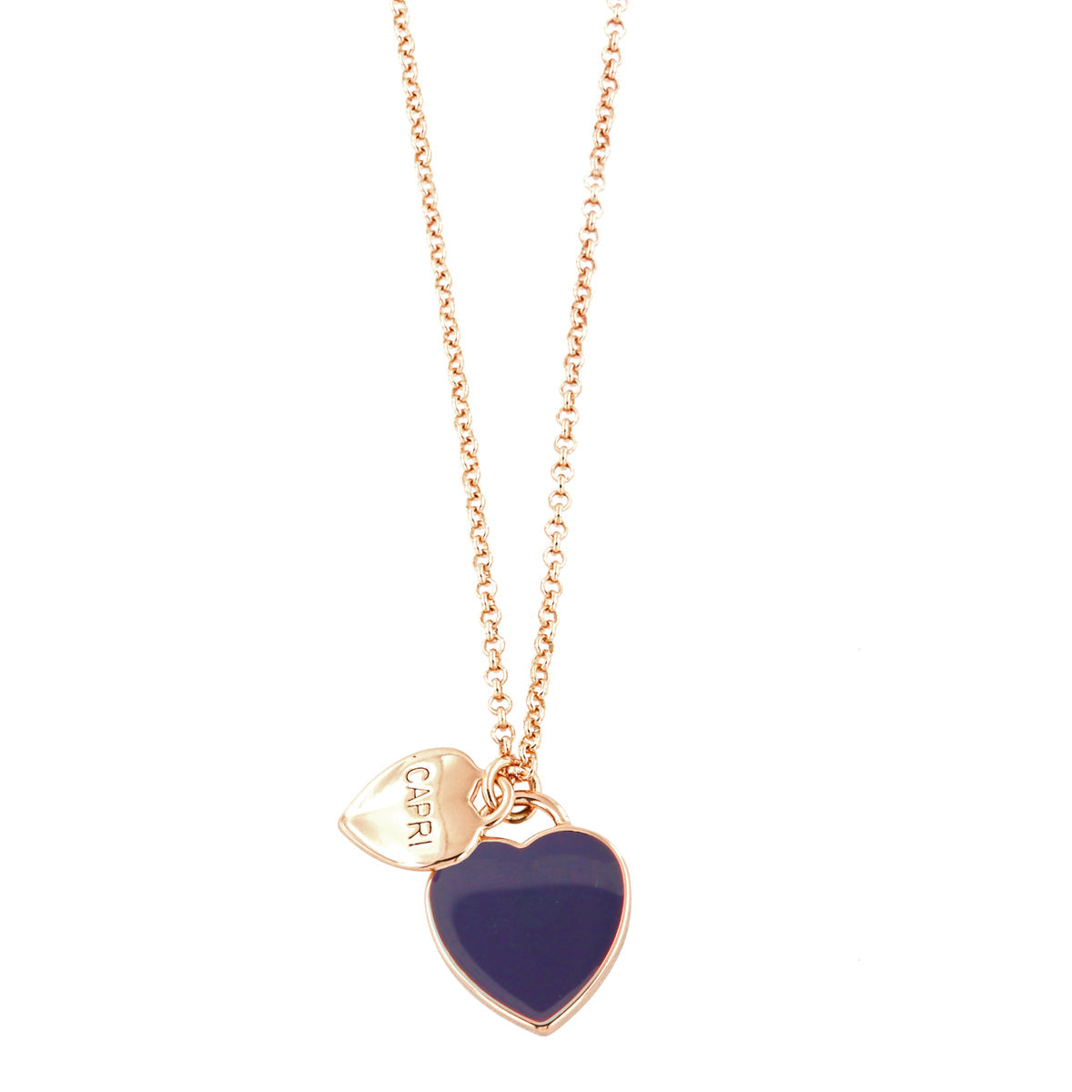 Metal necklace with heart pendant in purple enamel
