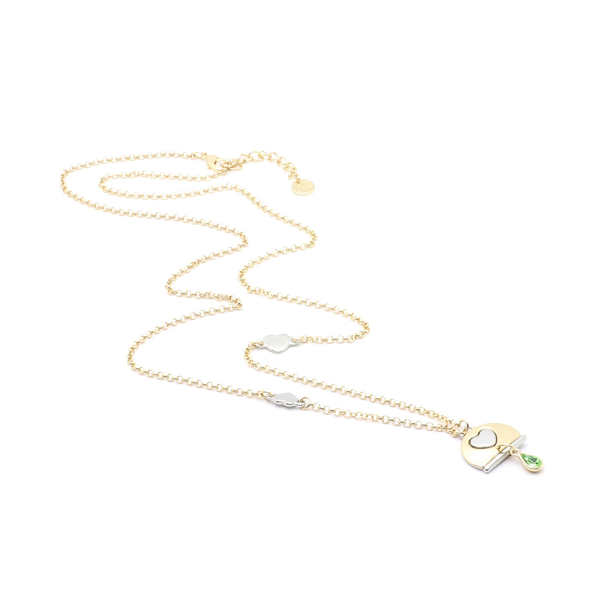 Long metal necklace with two -tone bell pendant