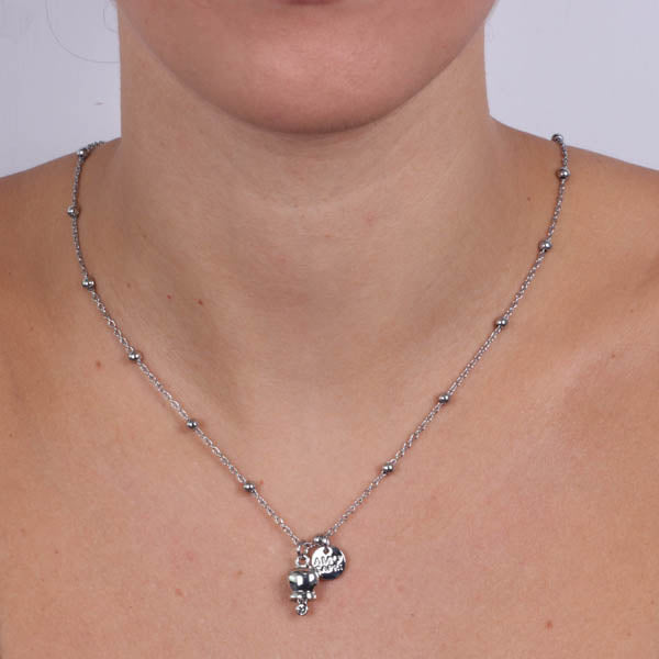 Metal necklace with pendant lucky charm, embellished with crystals