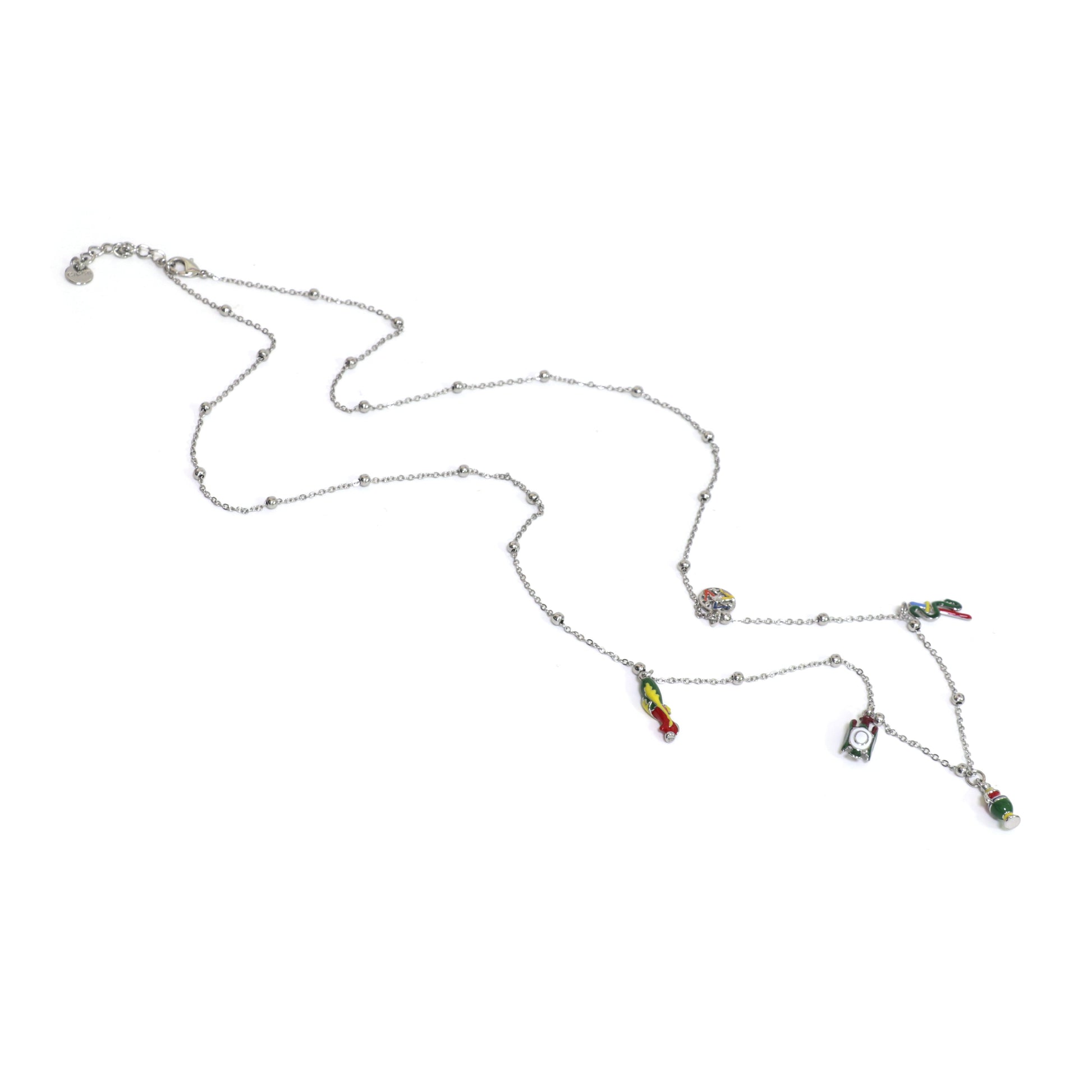 Multicond metal necklace, with pending Sicilian cards symbols, embellished with colored glazes