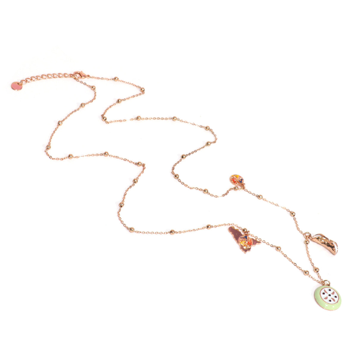 Multicond metal necklace, with charms cannolo, cassata and Sicilia pendant, embellished with colored glazes