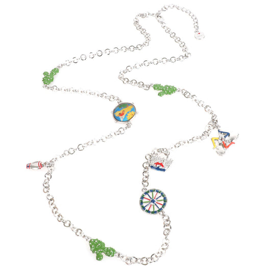Metal necklace Rolò chain with Sicilian colored charms, tambourines, coffa, trinacria and prickly pears
