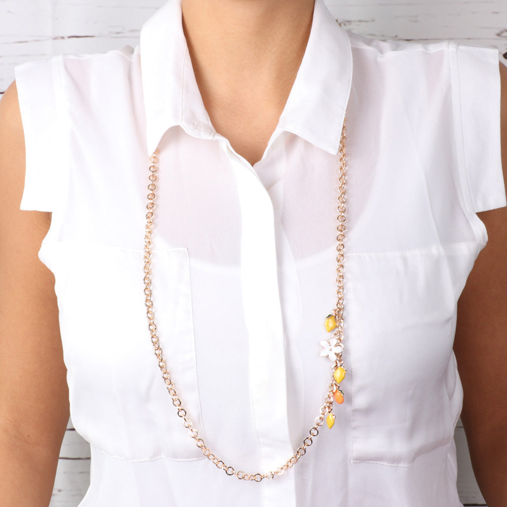 Metal necklace Rolò jersey, with Sicilian citrus pendant charms embellished with colored glazes