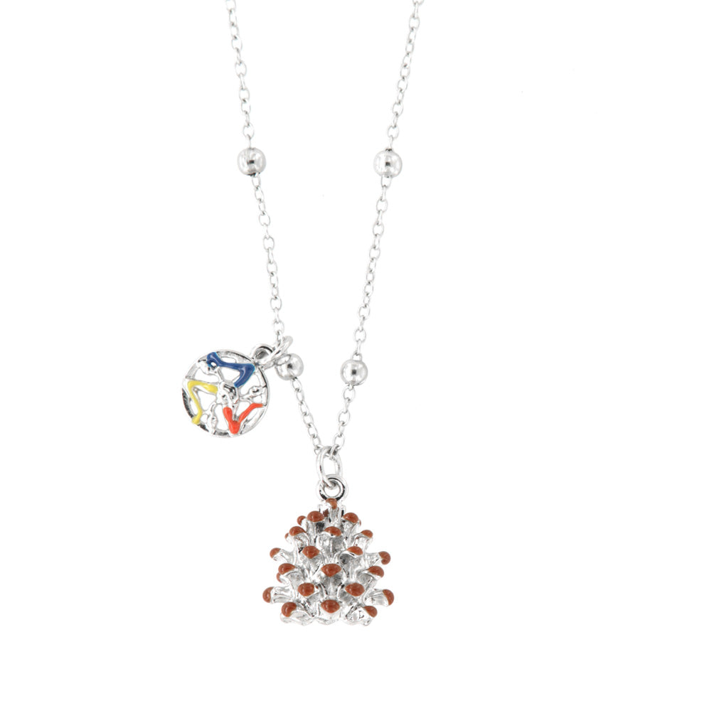 Metal necklace with Sicilian lucky pine cone, embellished with colored enamel tips