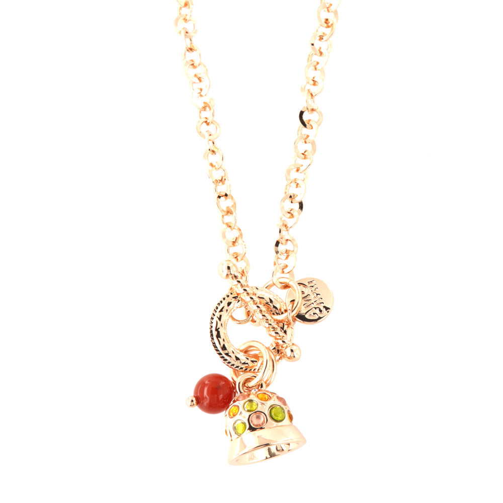 Metal necklace with colored bell and red bead