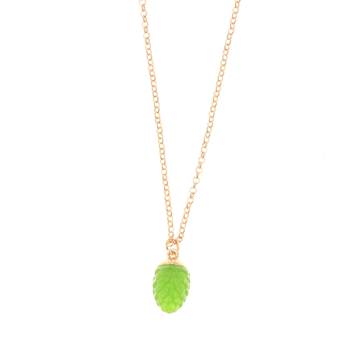Metal necklace with green charming pine -shaped pendant
