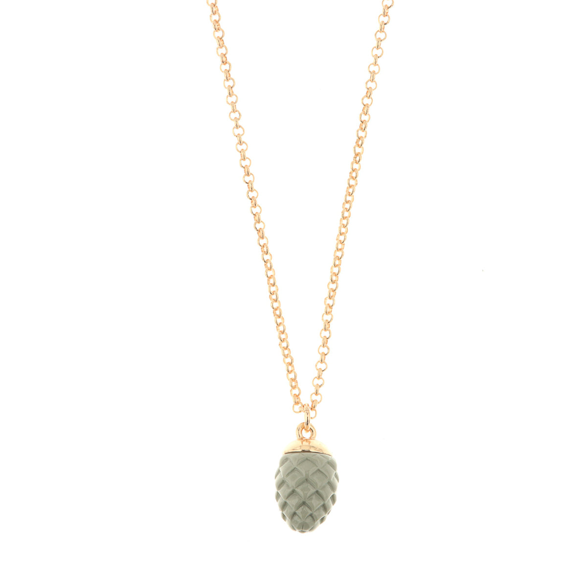 Metal necklace with gray enamel charming pine -shaped pendant