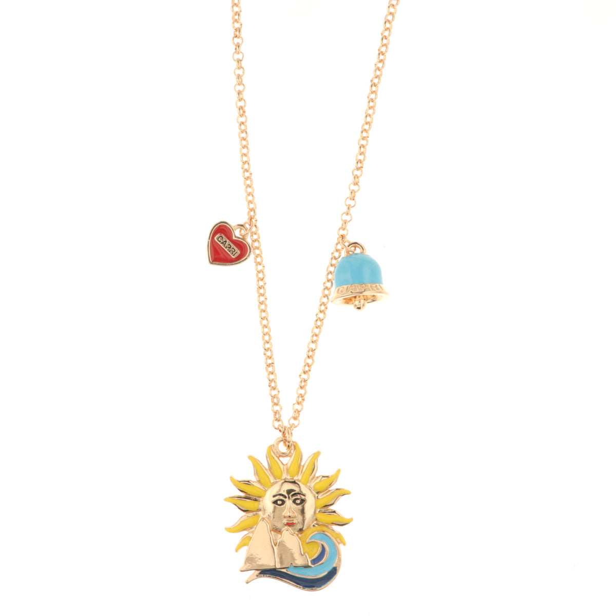 Sunny metal necklace with Faraglioni and Sea and Campanella Capri