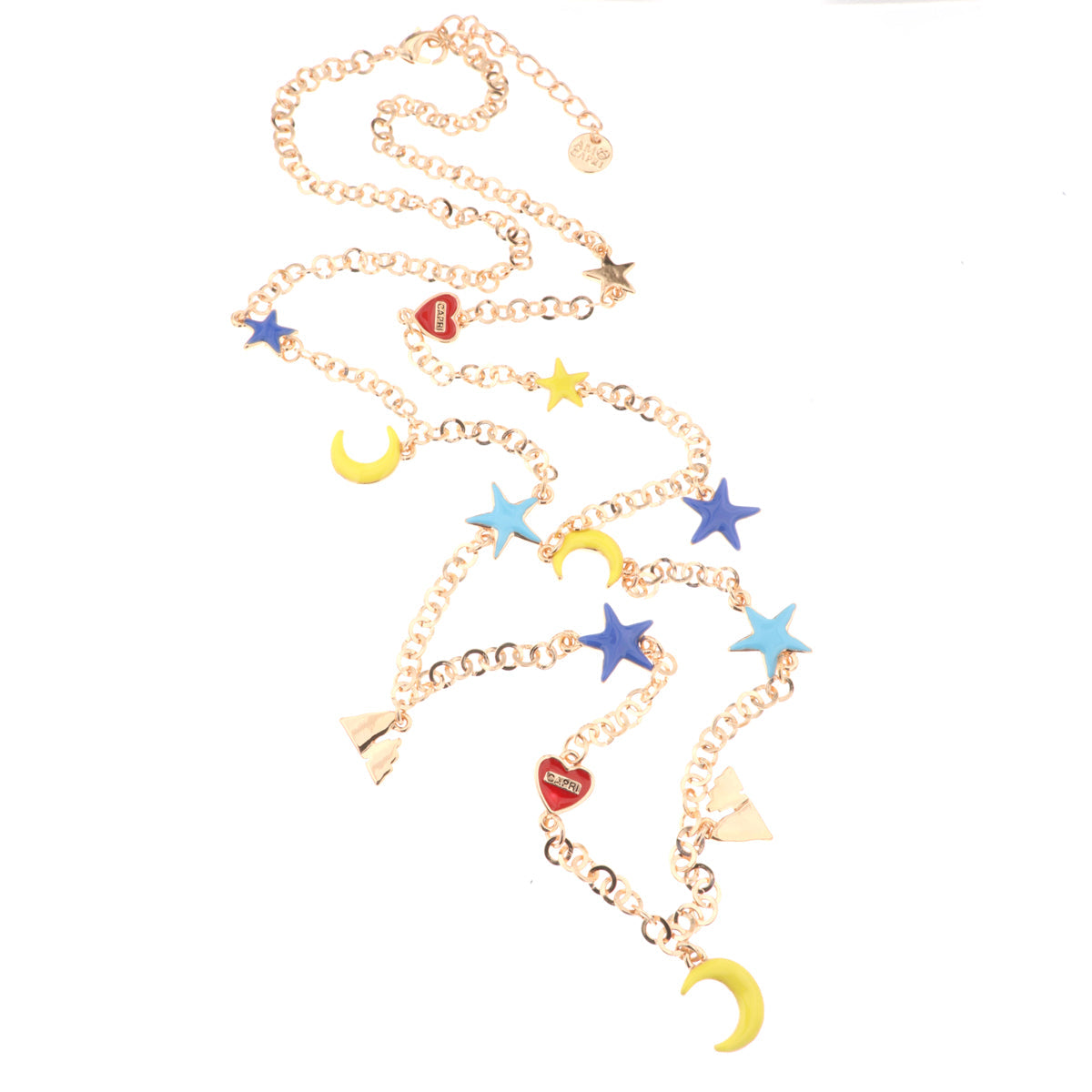 Metal necklace with starry sky details embellished with colored enamels and pendants in the shape of Faraglioni and Luna