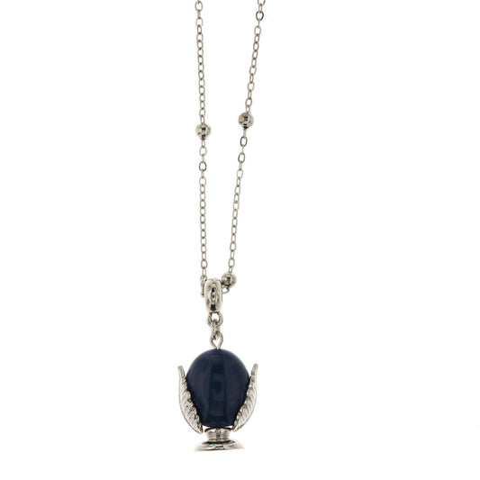Metal necklace with blue enameled lucky pumo
