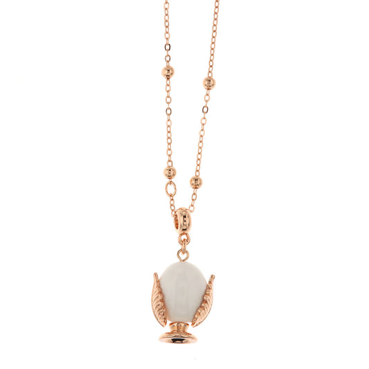 Metal necklace with white enameled lucky pumo