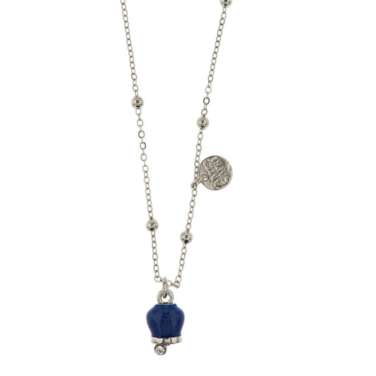 Metal necklace with bell bille pendant blue pendant, embellished with light point