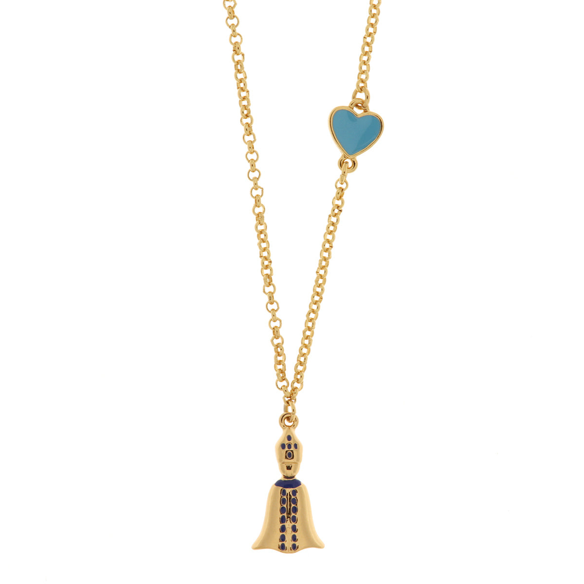 Metal necklace with San Gennaro pendant and blue heart
