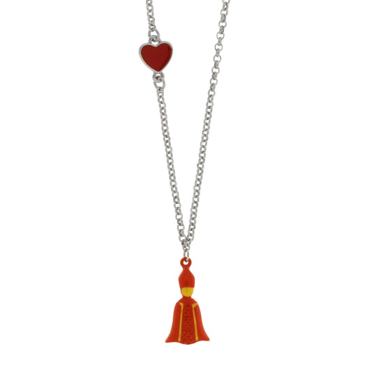 Metal necklace with San Gennaro red pendant and red heart